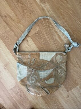 Vintage Patchwork Leather Tote Bag in Tan and Cream